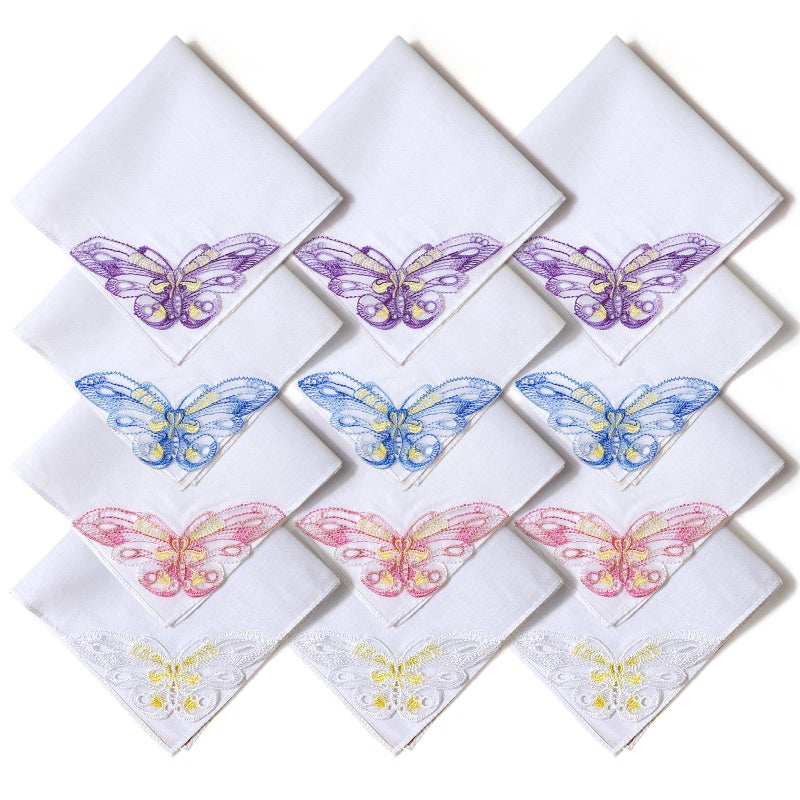 Selected Hanky Women's Cotton Handkerchiefs with Butterfly Lace at Corner, Ladies Hankies 12 Pcs, Handkerchiefs of Textiles - Image 1